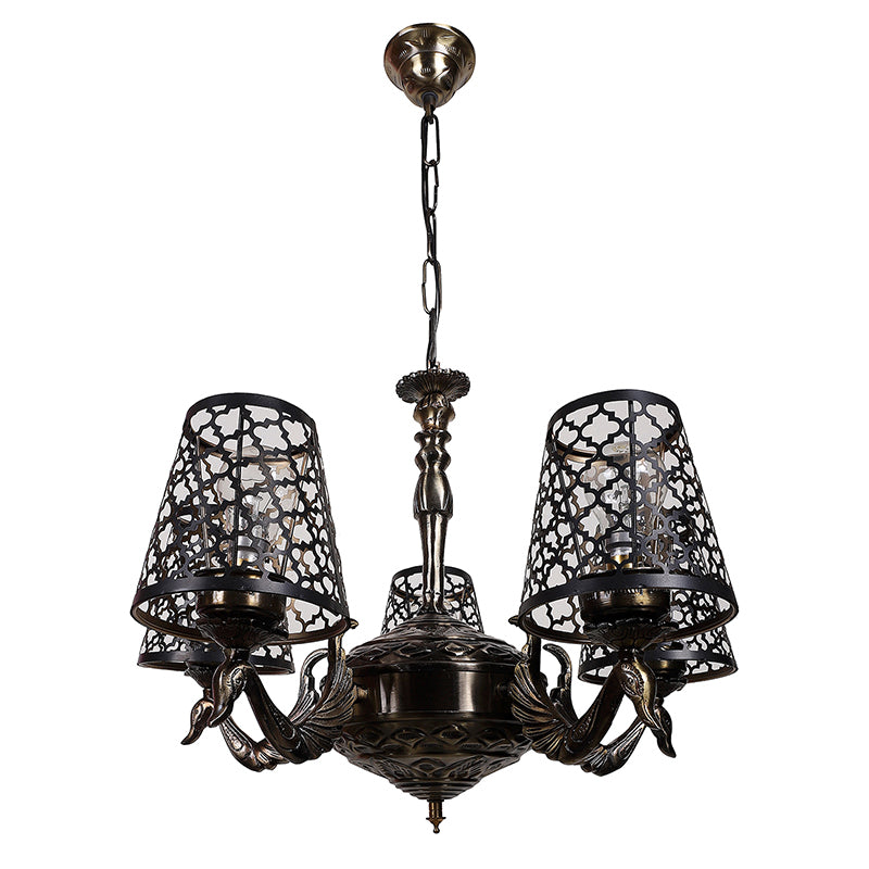 Buy Enva Etched Mayoor Golden Antique Chandelier Ceiling Lamp from Vaaree