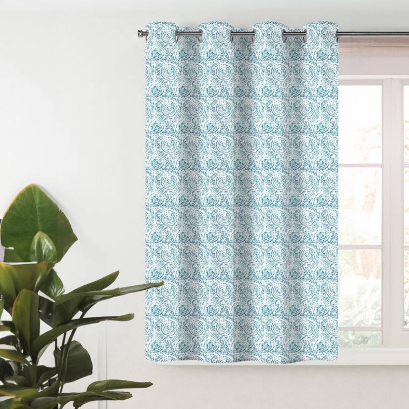 Buy Geralda Flora Semi Blackout Curtain - Blue Curtains from Vaaree