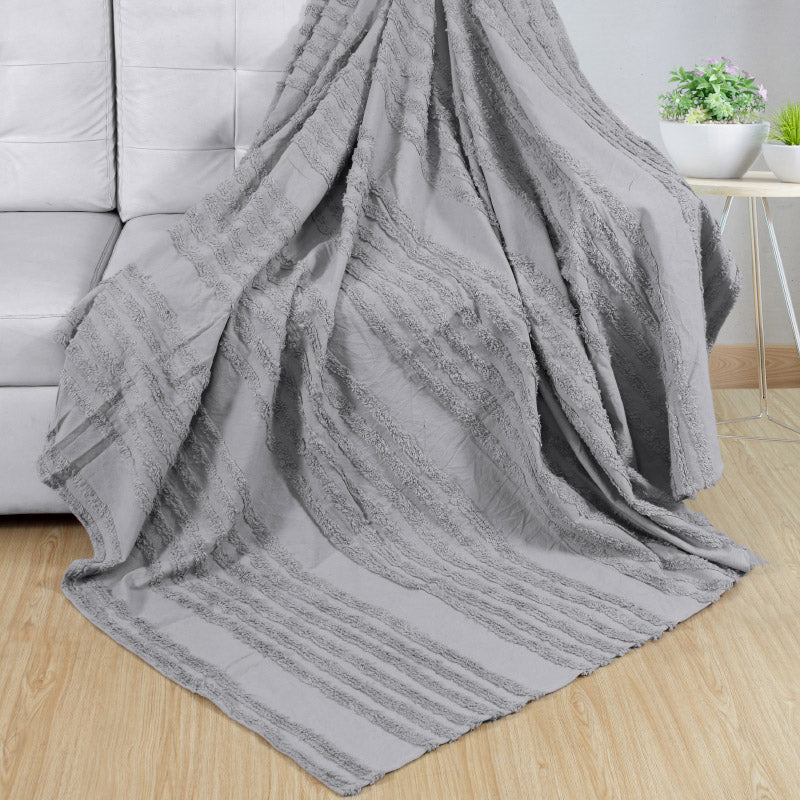 Buy Juniper Stripe Tufted Throw - Light Grey Throws from Vaaree