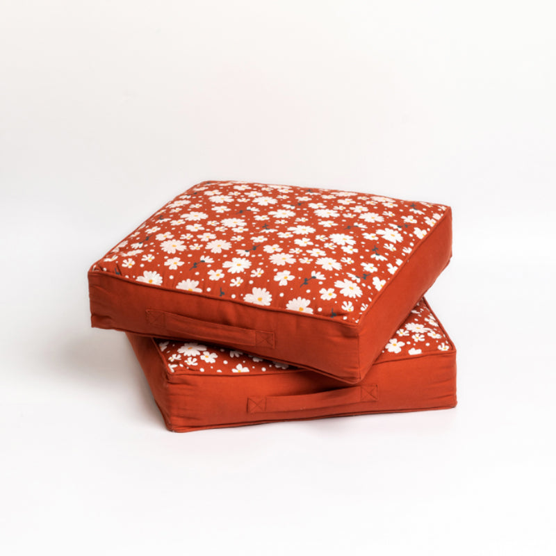 Buy Shannon Floral Floor Cushion (Terracotta Brown) - Set Of Two Floor Cushions from Vaaree