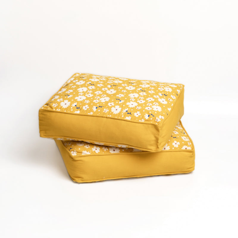 Buy Shannon Floral Floor Cushion (Mustard Yellow) - Set Of Two Floor Cushions from Vaaree