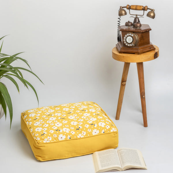 Buy Shannon Floral Floor Cushion - Mustard Yellow Floor Cushions from Vaaree