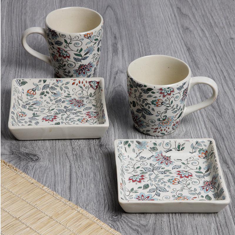 Buy Exora Floral Cup And Tray - Four Piece Set Tea Cup & Saucer from Vaaree