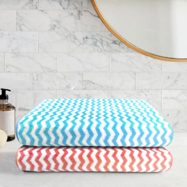 Buy Mervo Stripe Bath Towel (Peach & Blue) - Set Of Two Bath Towels from Vaaree