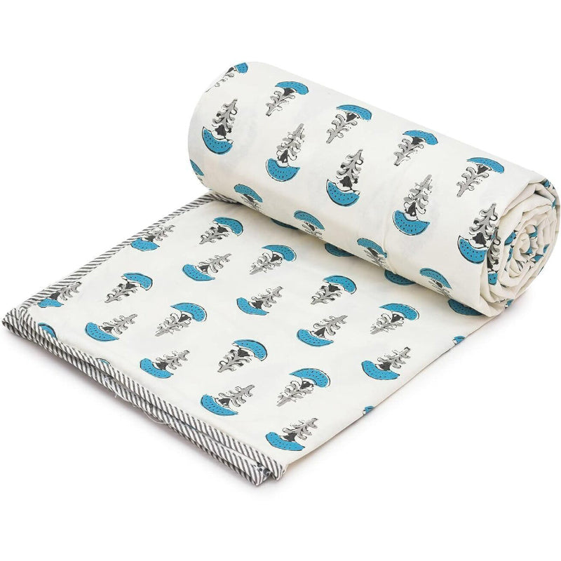 Buy Mushroom Flora Reversible Dohar - Blue & White Dohars from Vaaree