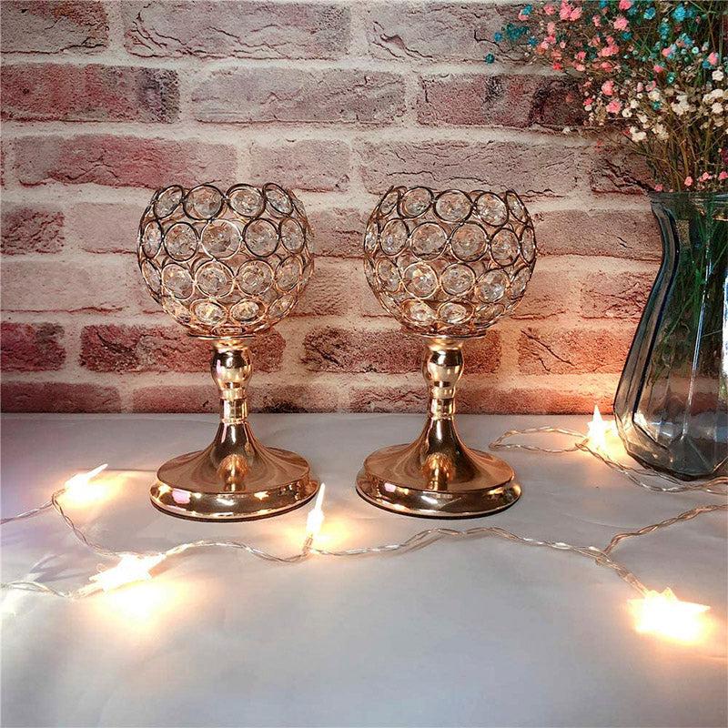 Buy Its A Crystal Affair Tealight Candle Holder (Gold) - Set Of Two Candle Holders from Vaaree