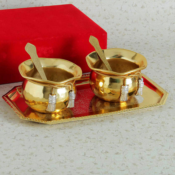 Bowl - Karuna Gold Bowl With Spoon & Tray (200 ML) - Set Of Five