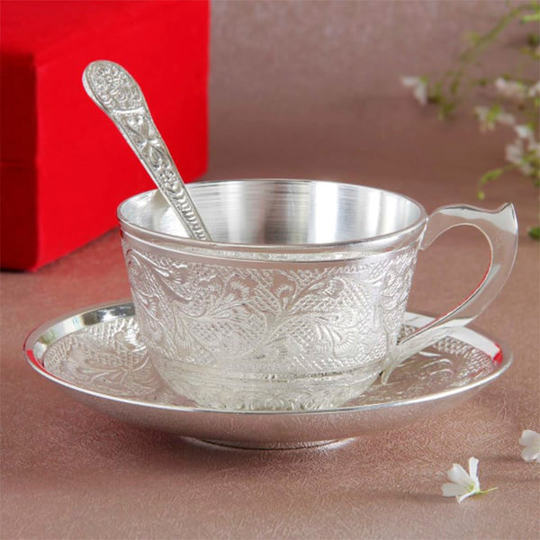 Tea Cup & Saucer - Meenu Cup & Saucer With Spoon (150 ML) - Set Of Three