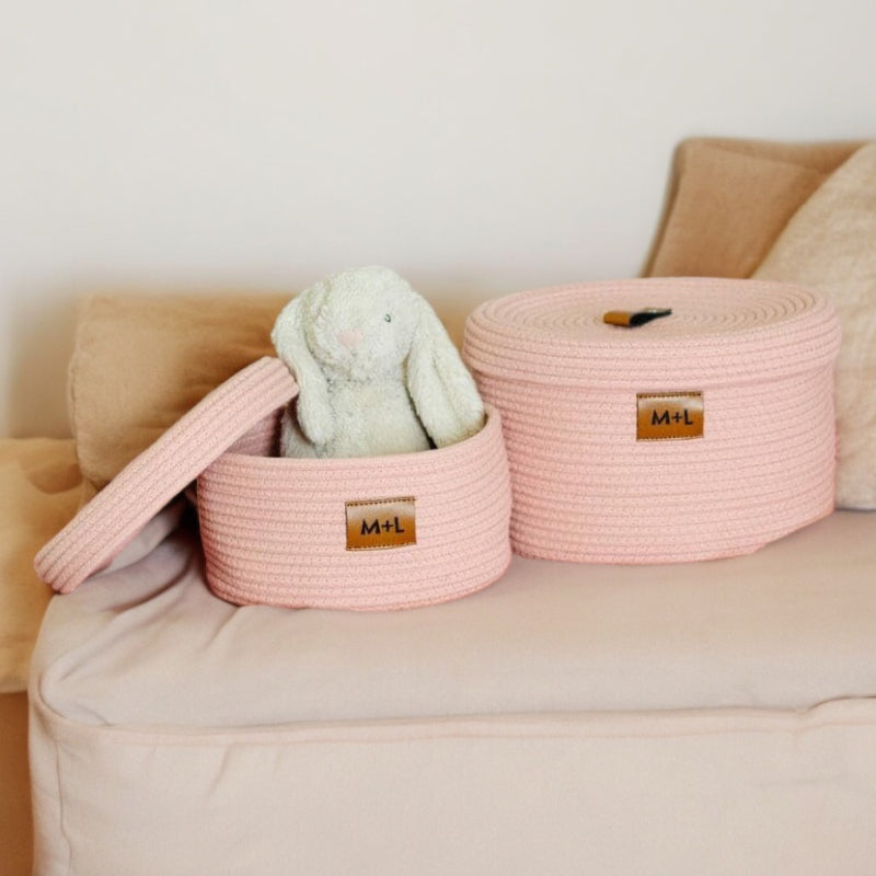 Storage Basket - Obero Natural Fiber Storage Basket (Pink) - Set Of Two