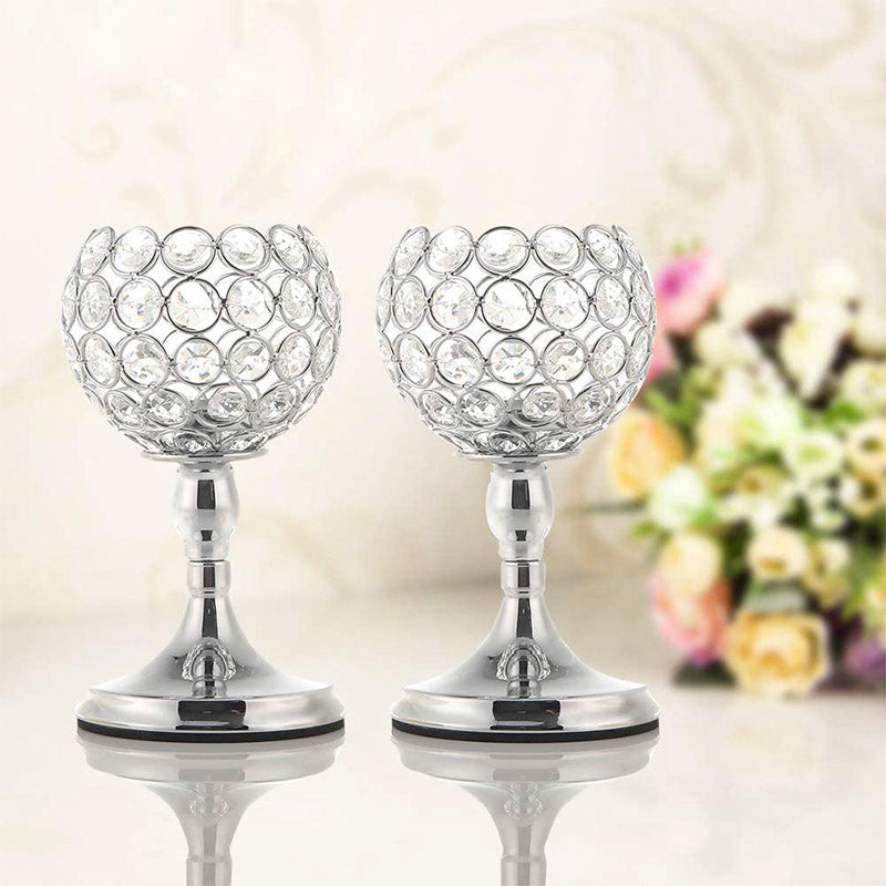 Buy Its A Crystal Affair Tealight Candle Holder (Silver) - Set Of Two Candle Holders from Vaaree