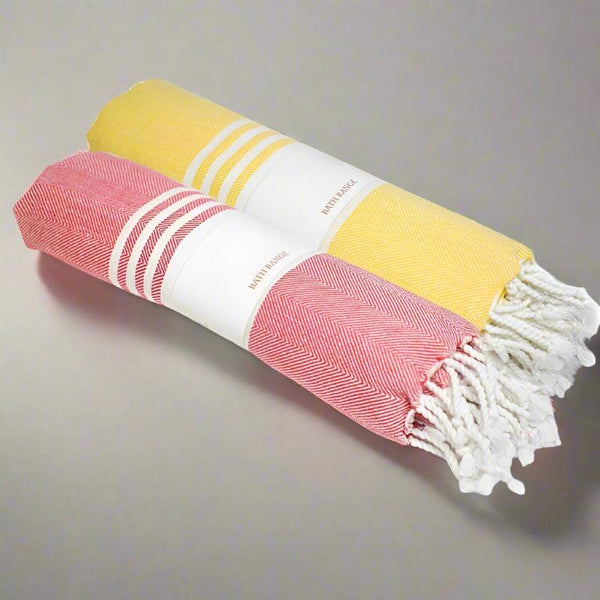 Buy Rodgo Bath Towel (Yellow & Pink ) - Set Of Two Bath Towels from Vaaree