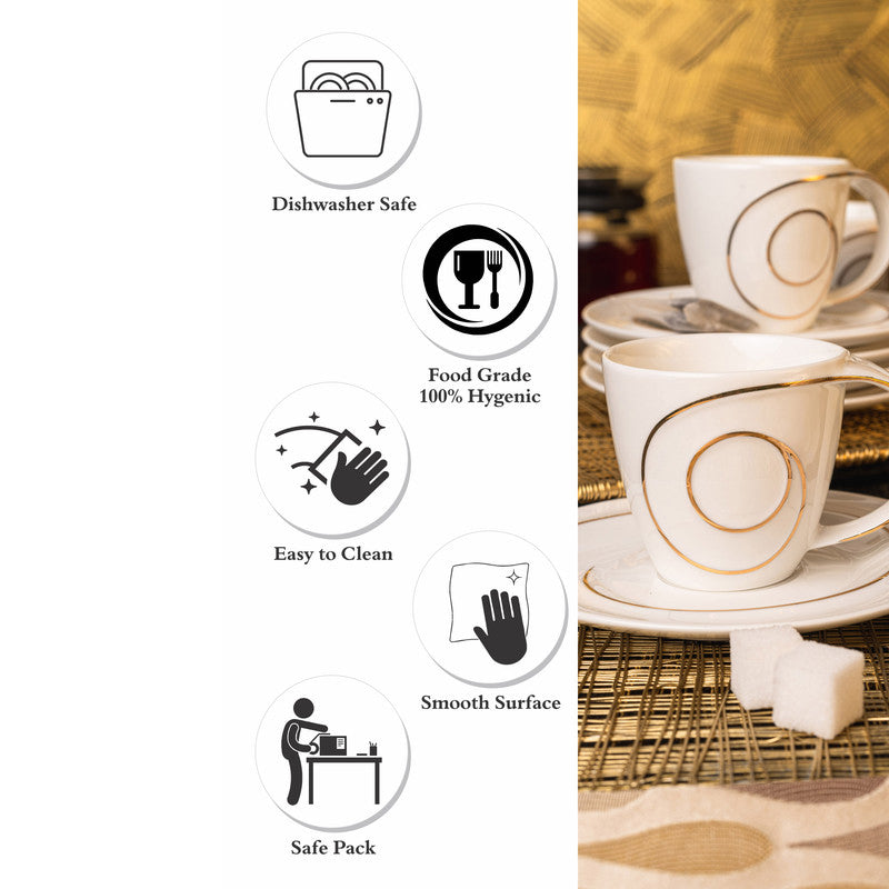 Buy Spiral Steam Gold Cup & Saucer (160 ML) - Twelve Piece Set Tea Cup & Saucer from Vaaree