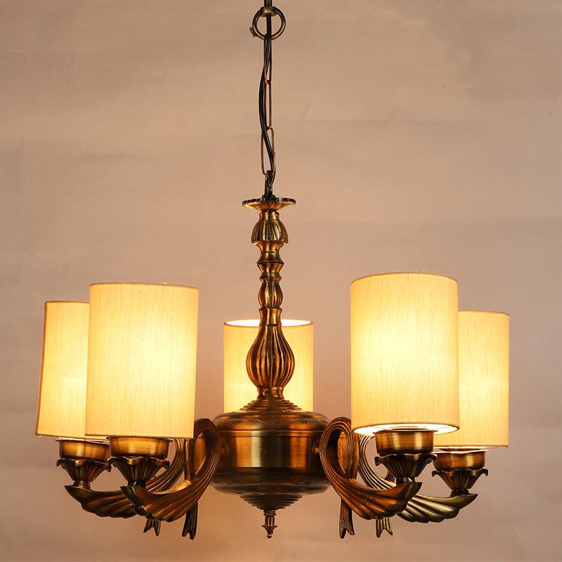 Buy Vistara Cylindrical Golden Antique Chandelier - Off White Ceiling Lamp from Vaaree