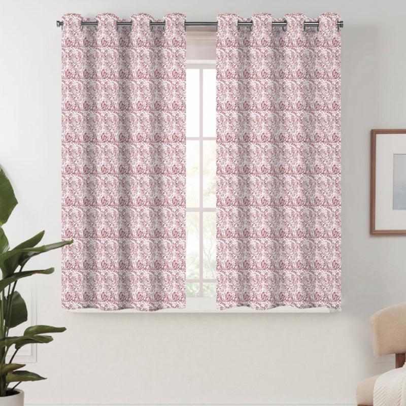 Buy Geralda Flora Semi Blackout Curtain (Red) - Set Of Two Curtains from Vaaree