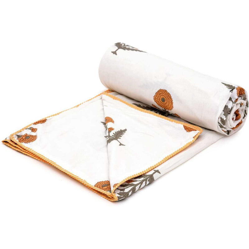 Buy Hansa Floral Reversible Dohar - White & Orange Dohars from Vaaree