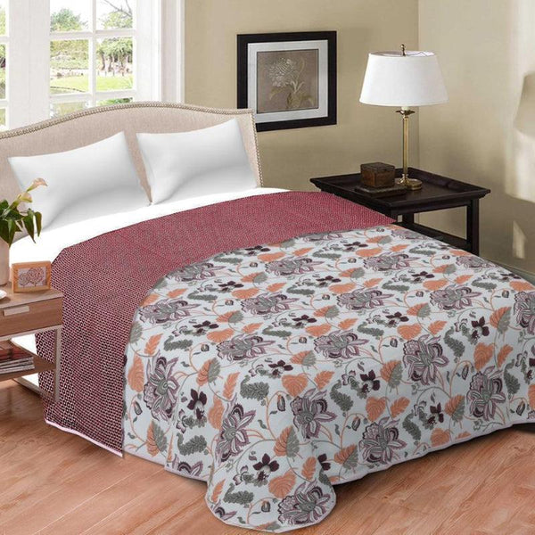 Dohars - Venna Floral Reversible Dohar - Red & Peach