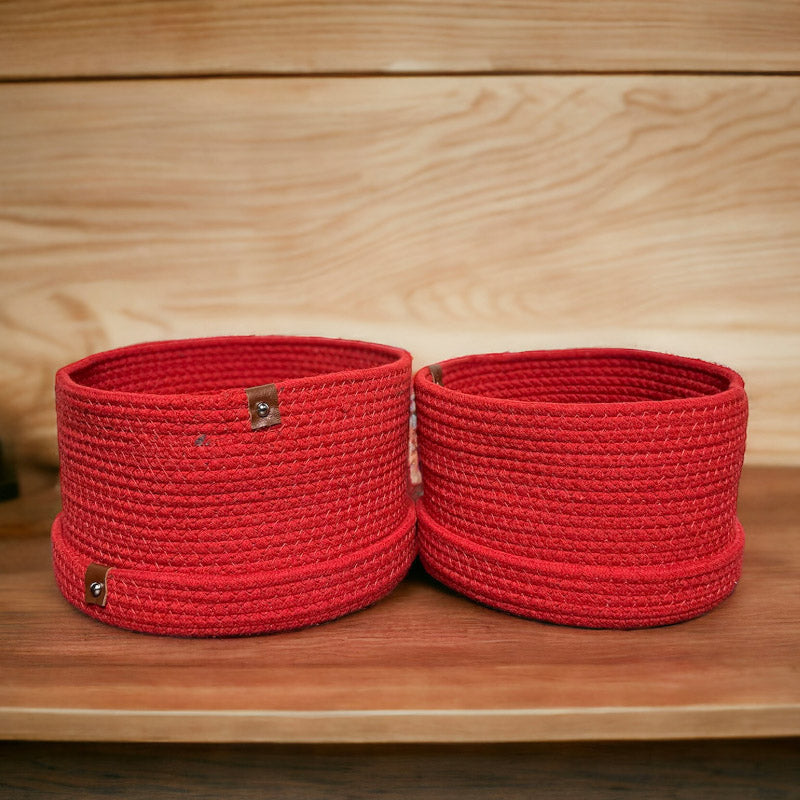 Storage Basket - Obero Natural Fiber Storage Basket (Red) - Set Of Two