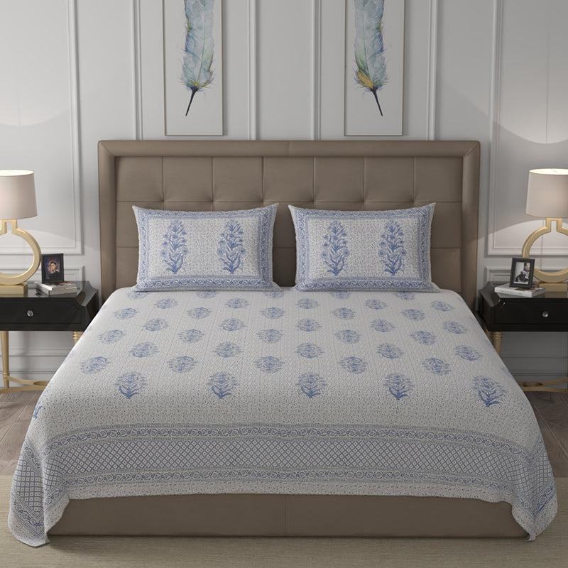 Buy Paari Ethnic Bedsheet - White & Blue Bedsheets from Vaaree