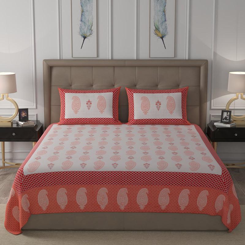 Buy Velma Ethnic Bedsheet - White & Red Bedsheets from Vaaree