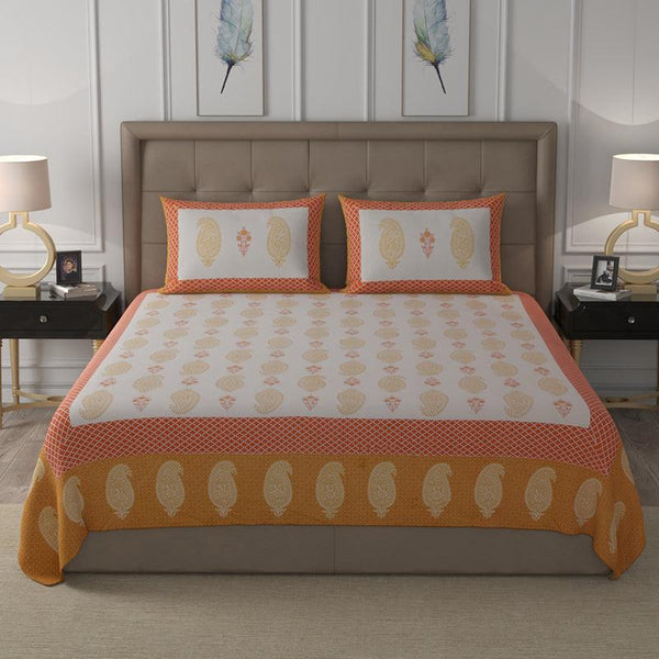 Buy Velma Ethnic Bedsheet - White & Orange Bedsheets from Vaaree