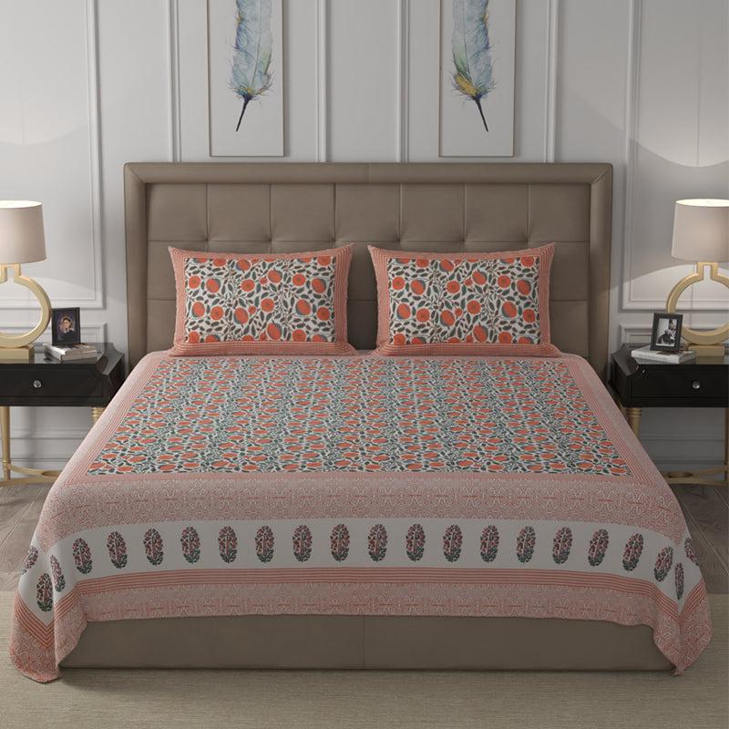 Bedsheets - Kavin Floral Bedsheet - Peach