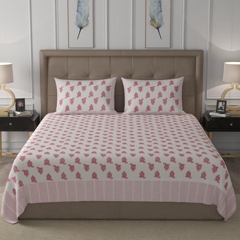 Buy Kaya Ethnic Bedsheet - White & Pink Bedsheets from Vaaree