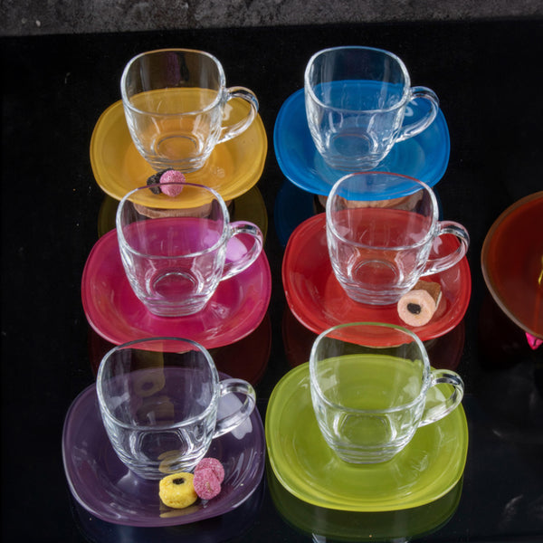 Tea Cup & Saucer - Celine Glass Cup & Saucer (220 ML) - Twelve Piece Set