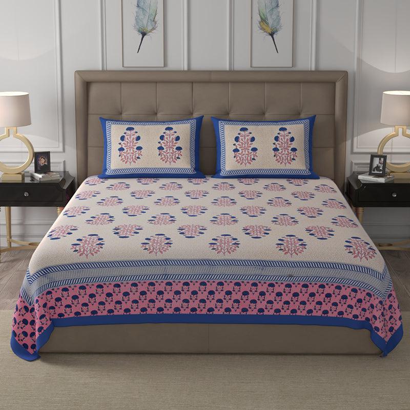 Buy Arasi Ethnic Bedsheet - Beige & Blue Bedsheets from Vaaree