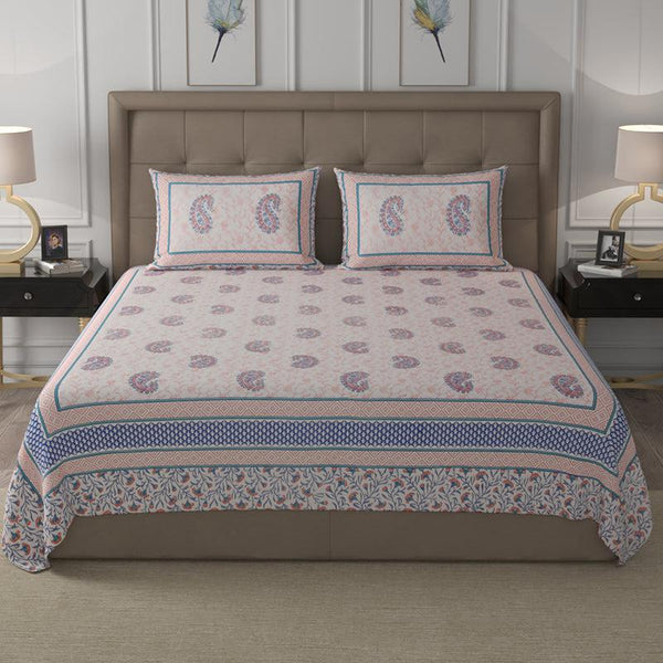 Bedsheets - Arima Ethnic Bedsheet - Beige & Blue