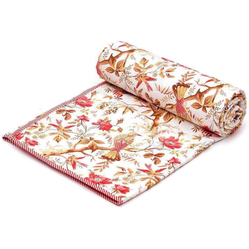 Buy Urmi Floral Reversible Dohar - White & Red Dohars from Vaaree