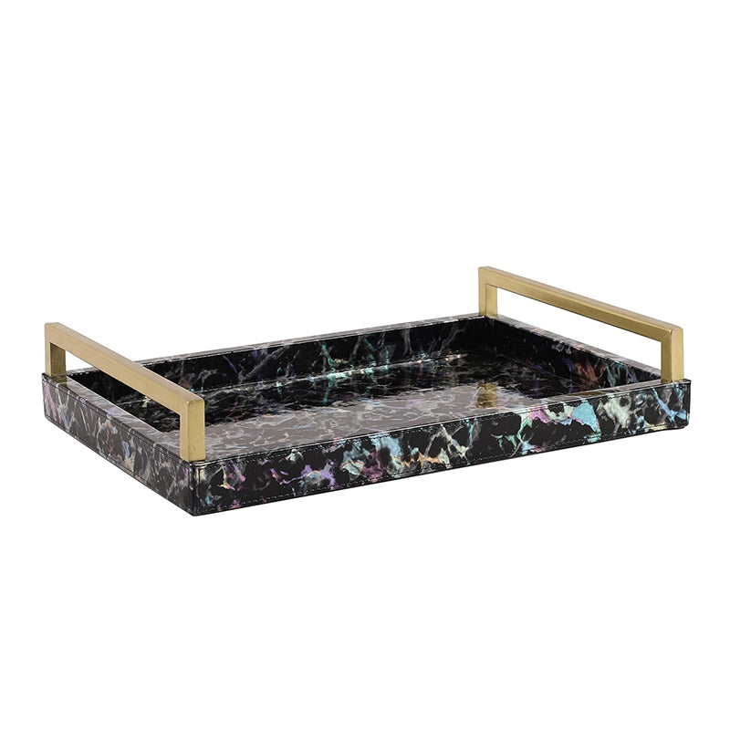 Buy Ave Leather Serving Tray - Black & Gold Serving Tray from Vaaree