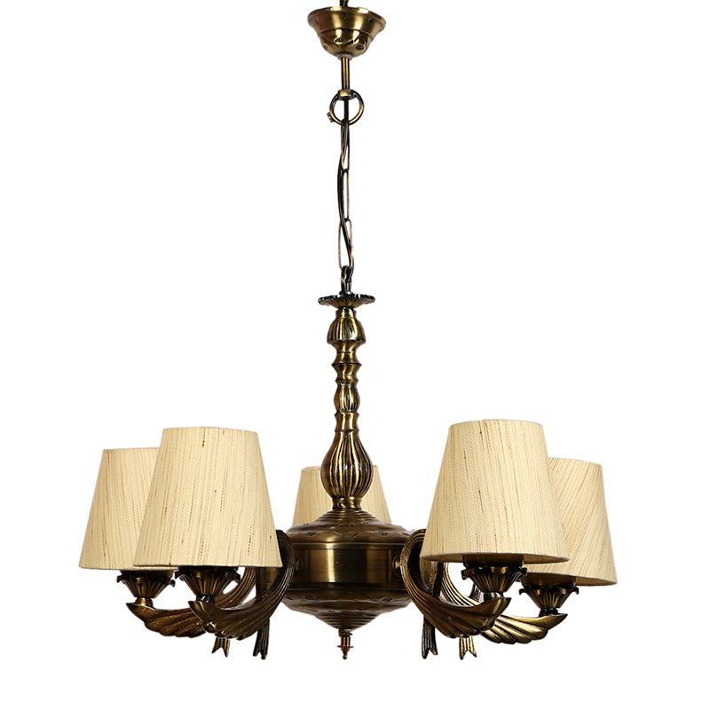 Ceiling Lamp - Vistara Conical Golden Antique Chandelier - Off White