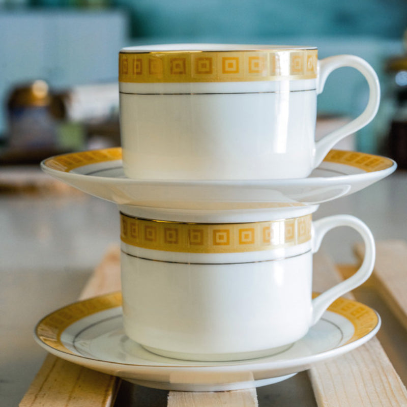 Tea Cup & Saucer - Alkra Golden Cup & Saucer (120 ML) - Twelve Piece Set