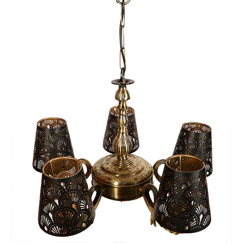 Ceiling Lamp - Ethnic Noma Etched Vistara Golden Antique Chandelier