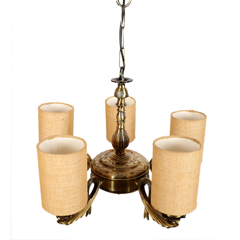 Ceiling Lamp - Vistara Cylindrical Golden Antique Chandelier - Beige