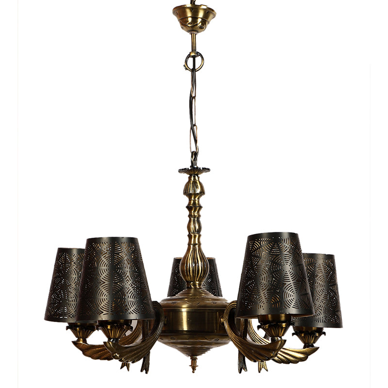 Buy Thiva Etched Vistara Golden Antique Chandelier Ceiling Lamp from Vaaree