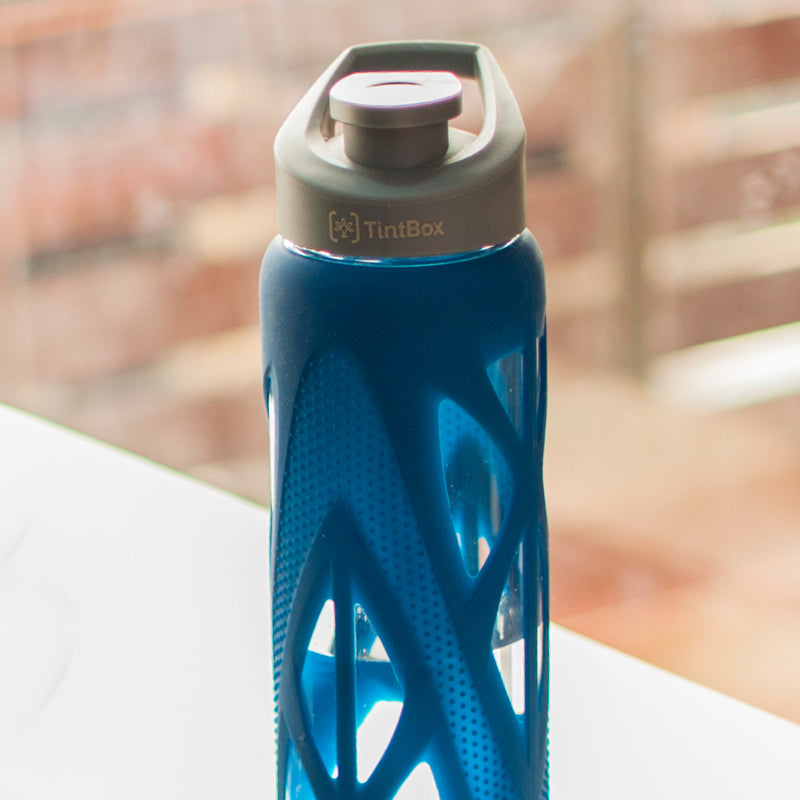 Bottle - Wego Glass Bottle With Silicon Sleeve (750 ML) - Blue