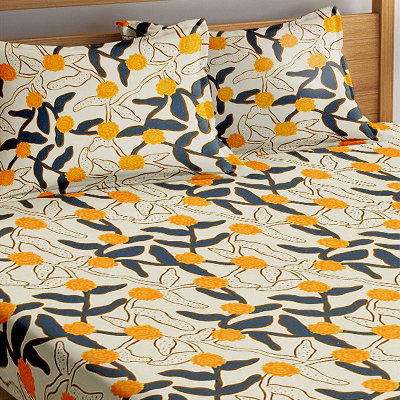 Buy Micah Mango Floral Bedsheet Bedsheets from Vaaree