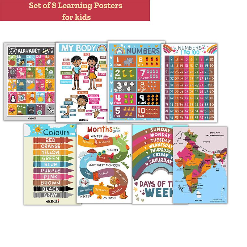 Buy Vibrant Learning Kids Wall Poster - Set Of Eight Wall Poster from Vaaree