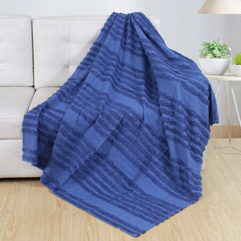 Buy Juniper Stripe Tufted Throw - Navy Blue Throws from Vaaree