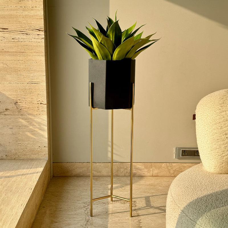 Buy Auruma Floor Planter (Black & Gold) - Set Of Two Pots & Planters from Vaaree