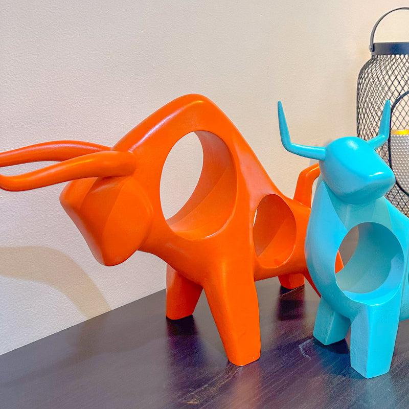 Buy Bull Boom Showpiece (Orange & Teal) - Set Of Two Showpieces from Vaaree