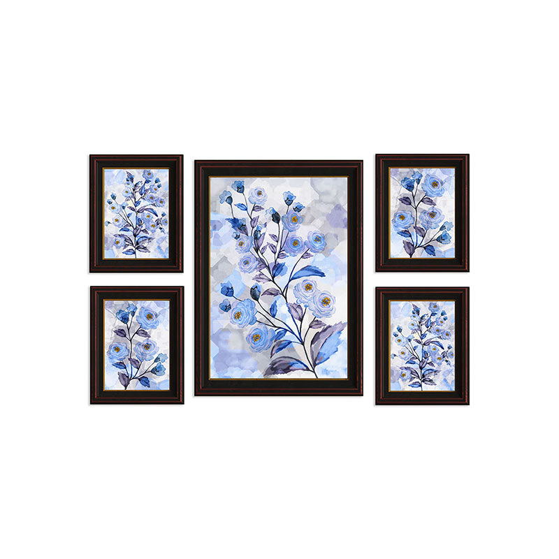 Wall Art & Paintings - Dahlia Mist Wall Art (Blue) - Set Of Five