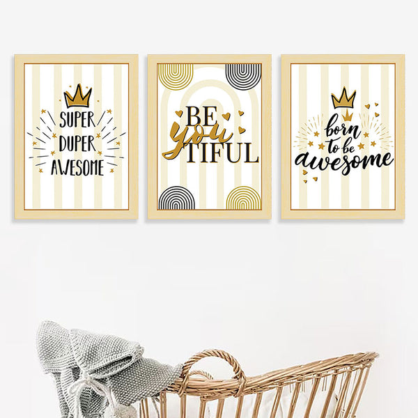 Wall Art & Paintings - Born To Awesome Striped Wall Art - Set Of Three