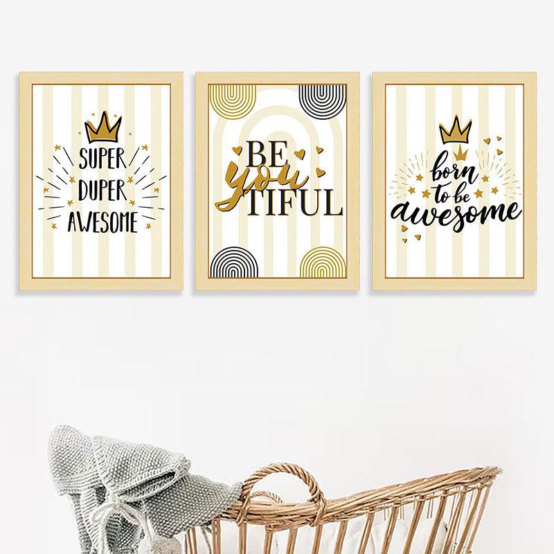 Buy Born To Awesome Striped Wall Art - Set Of Three Wall Art & Paintings from Vaaree