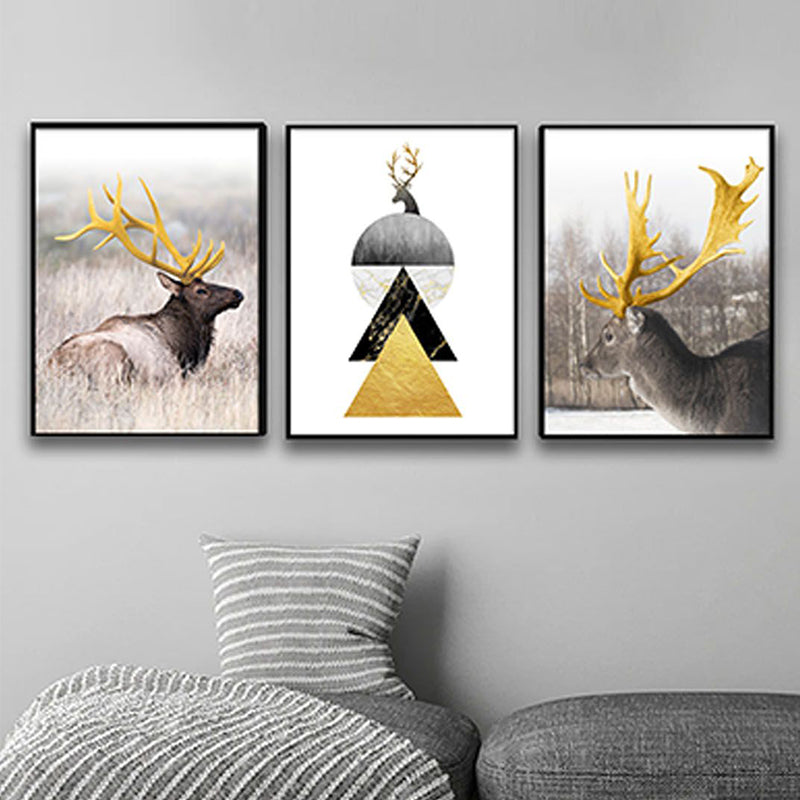 Wall Art & Paintings - Gilded Antler Wall Painting - Set Of Three