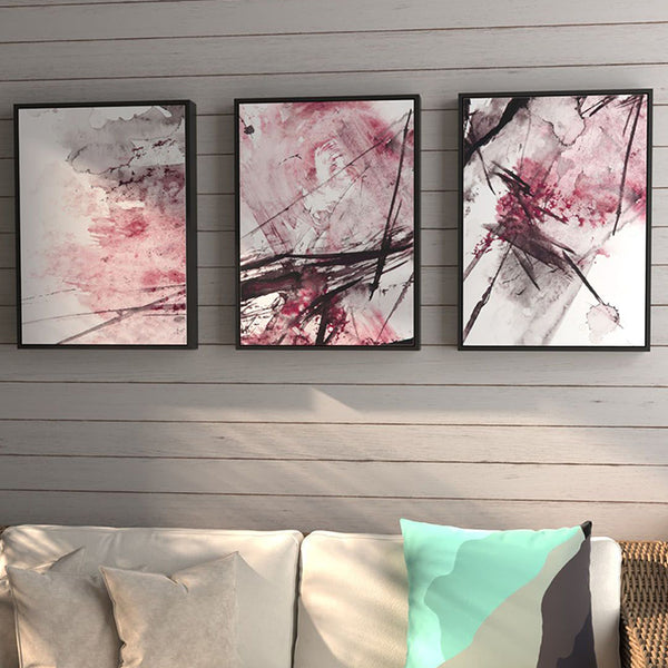 Wall Art & Paintings - Glima Splash Wall Painting (Pink) - Set Of Three