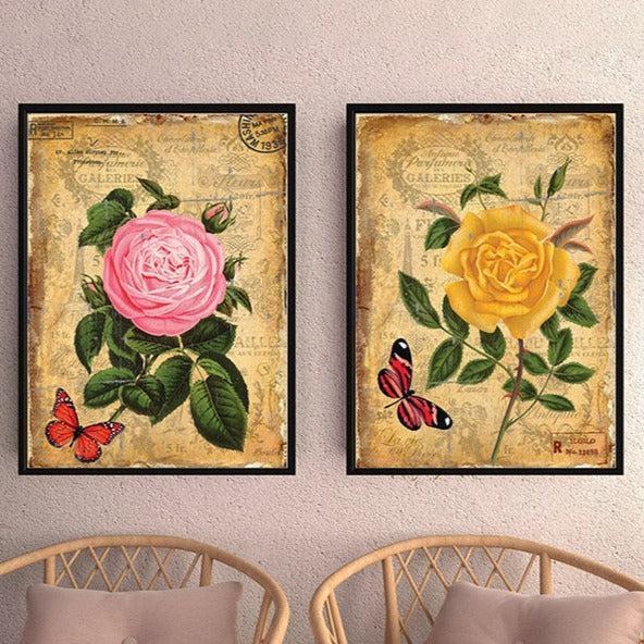 Buy Retro Rosa Bloom Wall Painting - Set Of Two Wall Art & Paintings from Vaaree