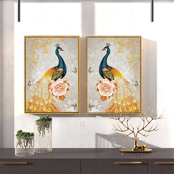 Wall Art & Paintings - Peacock Duo Dream Wall Painting - Set Of Two