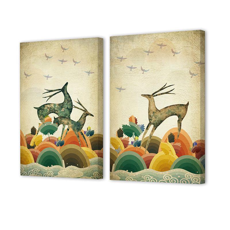 Wall Art & Paintings - Deer Dance Wall Painting - Set Of Two